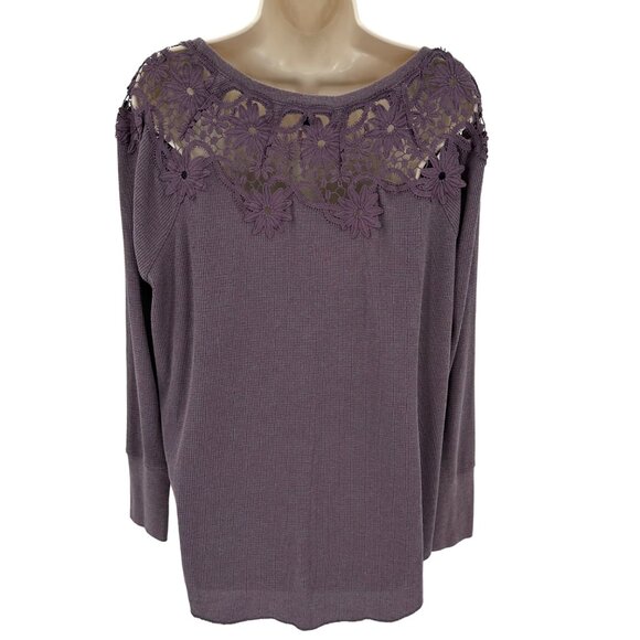 American Eagle Outfitters Womens Lace Thermal Knit  Long Sleeve Size L Purple - Picture 3 of 11